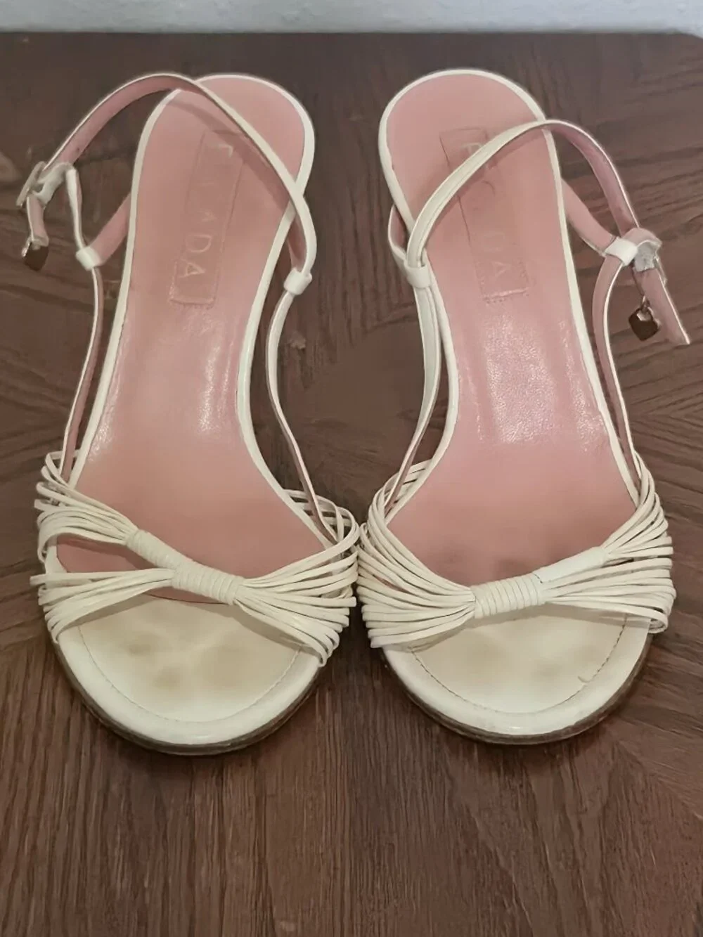 Escada Ivory Leather Strappy Slingback Heels Made in Italy EU 36.5 US 6.5